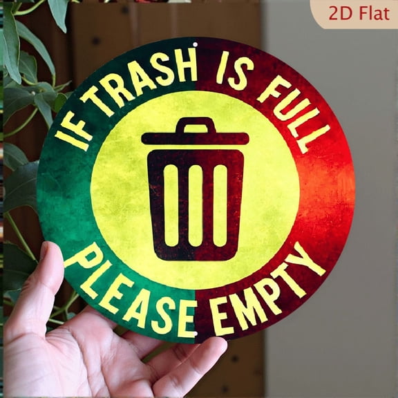 Rastafarian Style Round Metal Wall Sign, Trash Disposal Notice Decor, 8x8 Inch Aluminum Wall Art for Home or Office, Green Yellow and Red Grunge Design