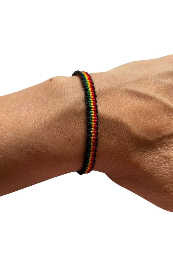 Rastafarian Unisex Adjustable Bracelet, Handwoven Rasta Colors Wristband, One Size