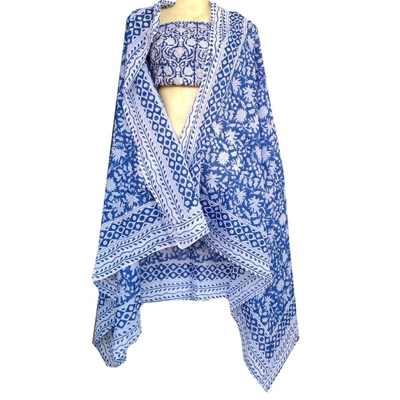 Rastogi Handicrafts 100% Cotton Hand Block Print Sarong Women's Cover-up Size - 73" x 44" (Blue-02)