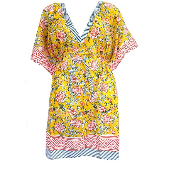 Rastogi Handicrafts 100% Cotton Hand Block Print Swimsuit Beach Caftan Women's Print Cover-up Kaftan-15