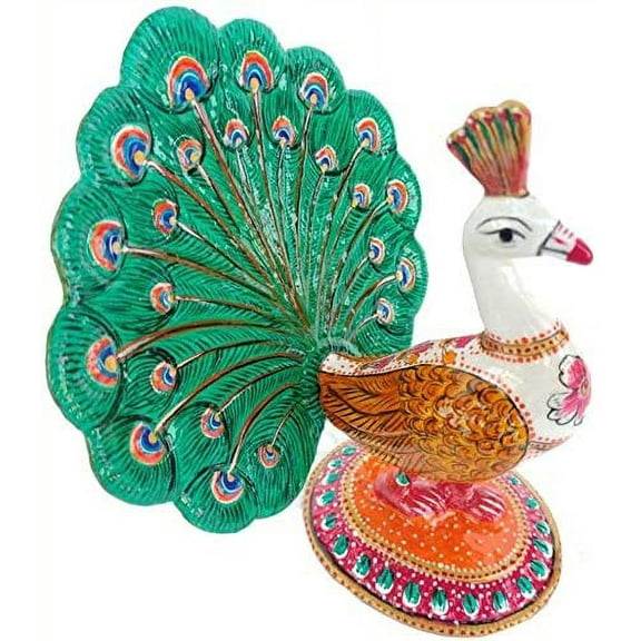 Rastogi Handicrafts Aluminium Art Work, Home Decor Showpiece Dancing Peacock (White)