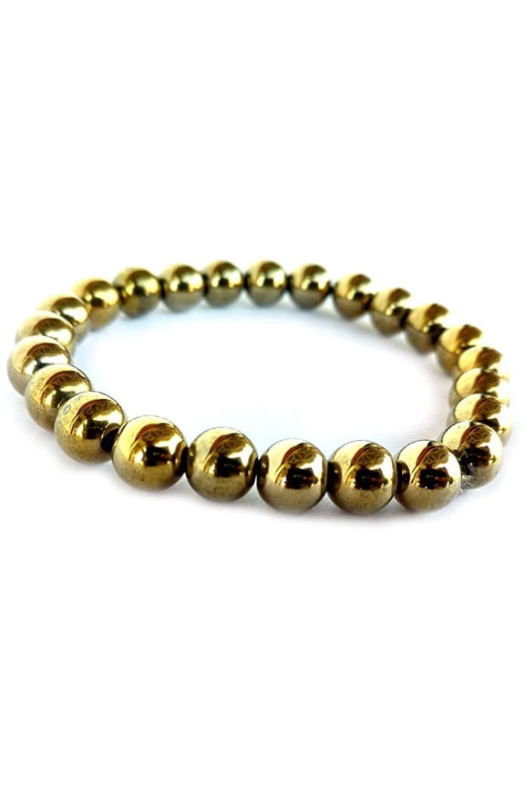 Bracelet for Women, Men Elastic Natural Stone Yoga Beads Bracelets Bangle 8 mm (Haematite Golden (T))