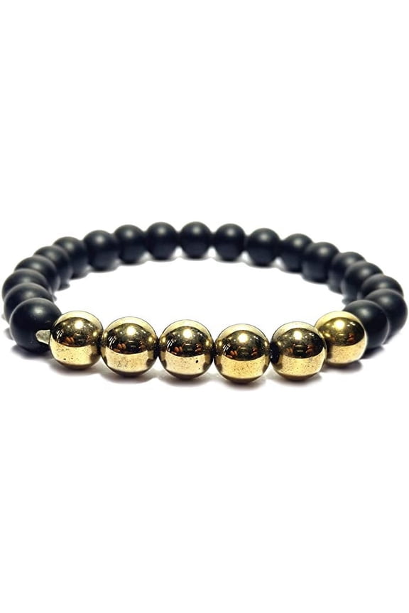 Bracelet for Women, Men Elastic Natural Stone Yoga Beads Bracelets Bangle 8 mm (Haematite (gunmatel) (N))