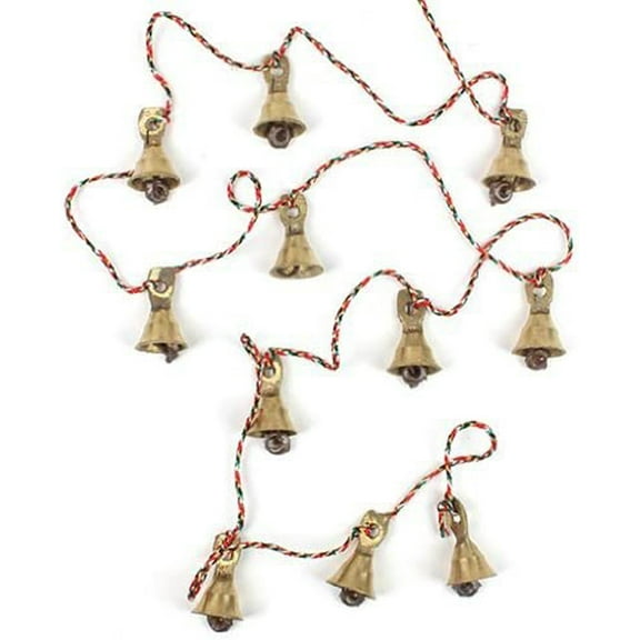 Rastogi Handicrafts Brass Hanging Decorative Bell with 11 Tiny Bell Stringed Yellow Size- 100 cm.