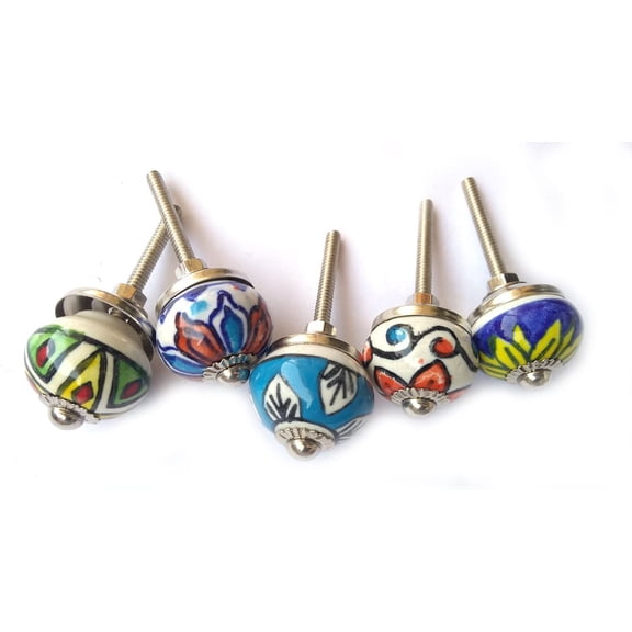 Rastogi Handicrafts Ceramic Drawer Knobs Door Cupboard Pulls Knobs Table Window Multi Color Sets 1" (5 Multi KNOBS)