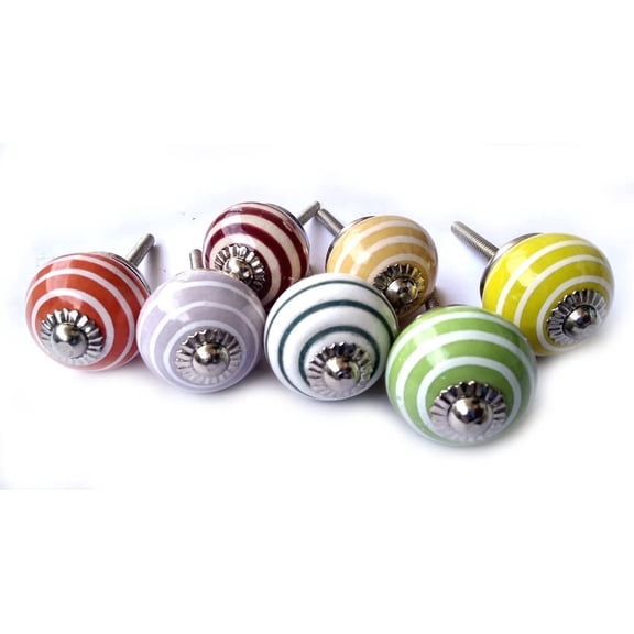 Rastogi Handicrafts Ceramic Drawer Knobs Door Cupboard Pulls Knobs Table Window Multi Color Sets 1" (7 LATTU KNOBS)