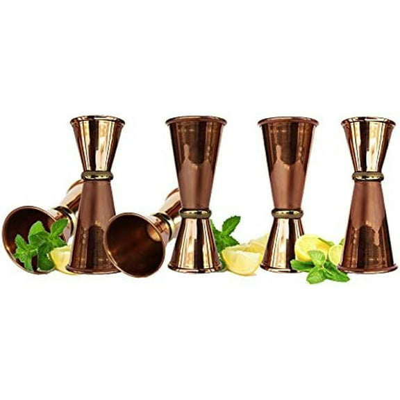 Rastogi Handicrafts Copper Double Jigger Cocktail Shot Glasses. 100% Solid Copper 2 Mix Perfect Craft & Classic Drinks Excellent Christmas Gifts! Set of 6