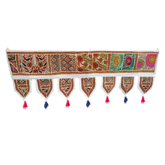 Rastogi Handicrafts Cotton Embroidered Patchwork Multicolor Door Hanging 96 x 35 cm (White)