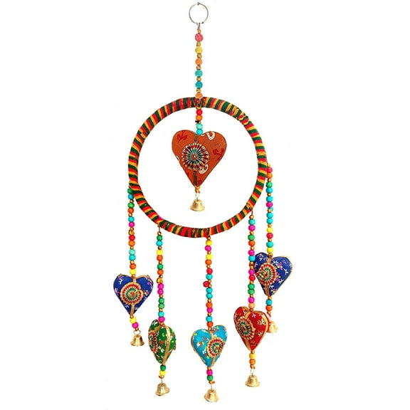 Rastogi Handicrafts Cotton Home Decoration Multi Color Heart Shape Door Hanging Ornaments (Heart Ring)