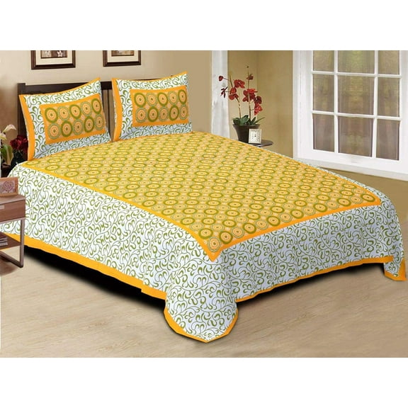 Rastogi Handicrafts Double Bedsheet Queen Size Tapestry Printed with 2 Pillow Cases (BEDSHEET 5)