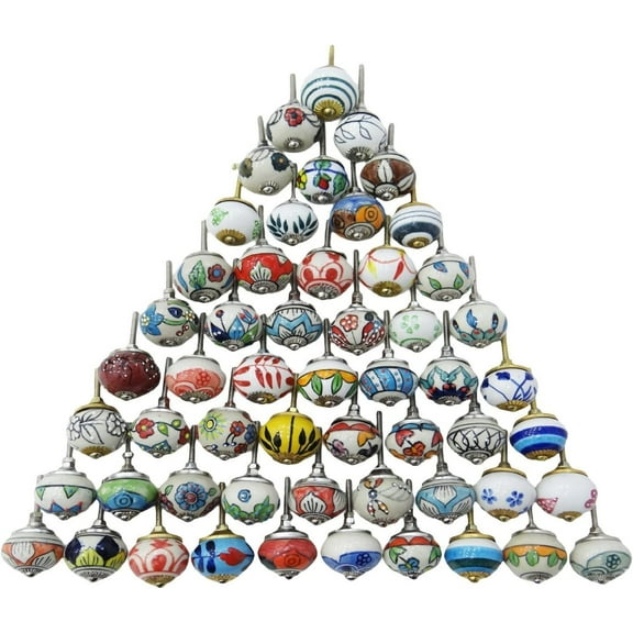 Rastogi Handicrafts Drawers Knobs Door Cupboard Pulls Indian Mix Knobs Assorted Multi Color Ceramic (1 INCH (30), Mix)