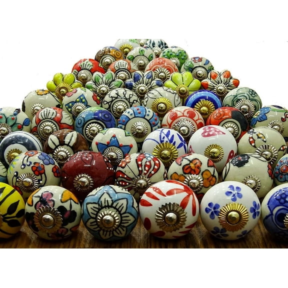 Rastogi Handicrafts Drawers Knobs Door Cupboard Pulls Indian Multi Color Ceramic (1 INCH (20), Mix)