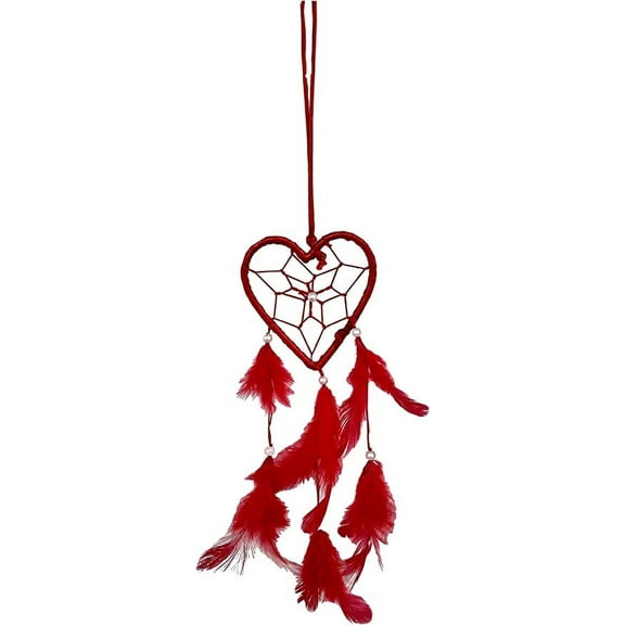 Rastogi Handicrafts Dream Catchers Wall Decor, Handmade Feather Bedroom Decor Nursery Room Hanging Decoration Home Car (Red 3" Heart)