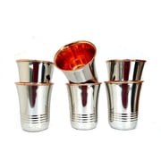 Rastogi Handicrafts Handmade Copper Tumbler Outer Stainless steel Copper water glass for water drink, set of 6 Steel Copper Luxury looking