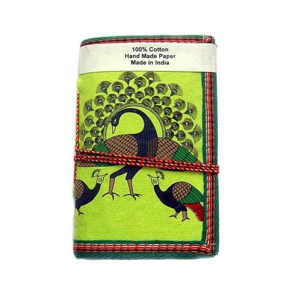 Rastogi Handicrafts Handmade Paper Diary Lokta Paper eco Friendly Paper Dancing Peacock Green Size - 6x4 Inch