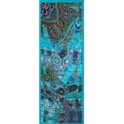 Rastogi Handicrafts Indian Handmade Embroidered Patchwork Turquoise Moti Wall Hanging 20 x 60 inch Firozi