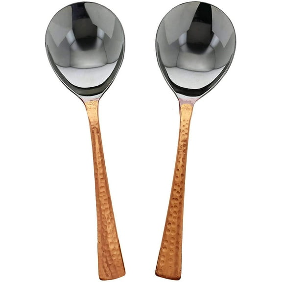 Rastogi Handicrafts Indian Handmade Stainless Steel & Copper Brown Serving Spoon Set of 2