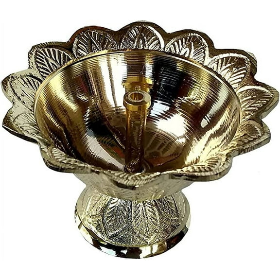 Rastogi Handicrafts Indian Hindu Pooja Brass Deepak Diya Oil Lamp Size- 3.5"x2"