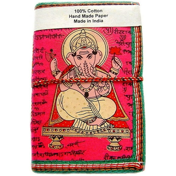 Rastogi Handicrafts Lokta Handmade Paper Journal Diary Note Book Planner Pink Ganpati The God of Wise Size - 6x4 INCH