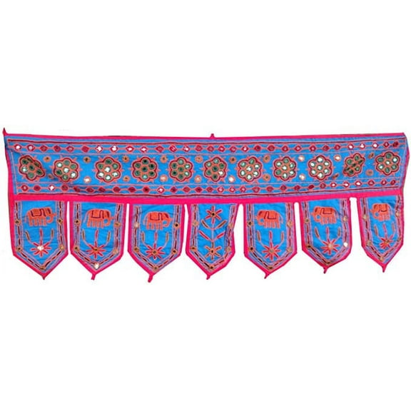 Rastogi Handicrafts Mirror Wall Hanging Toran Elephant and Flower Hand Work Door Toran Indian Traditional Look (Blue)