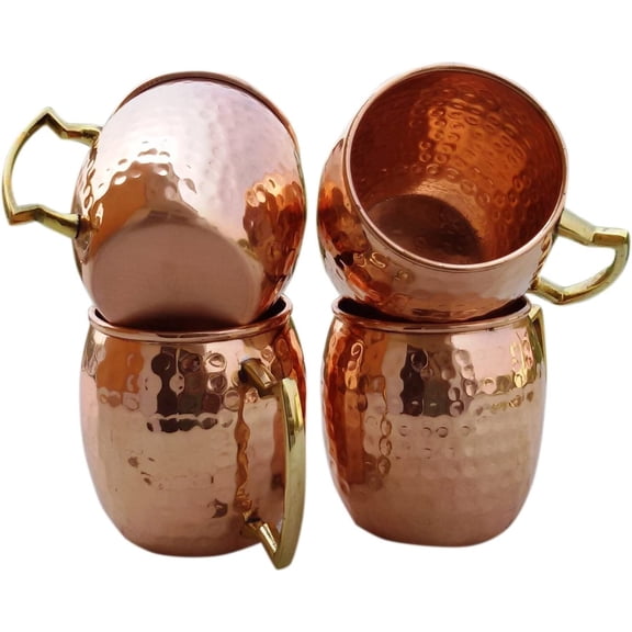 Rastogi Handicrafts Moscow Mule Mug Set Of 4- Handmade Of Pure Copper, Brass Handle Hammered/Cup. (4)