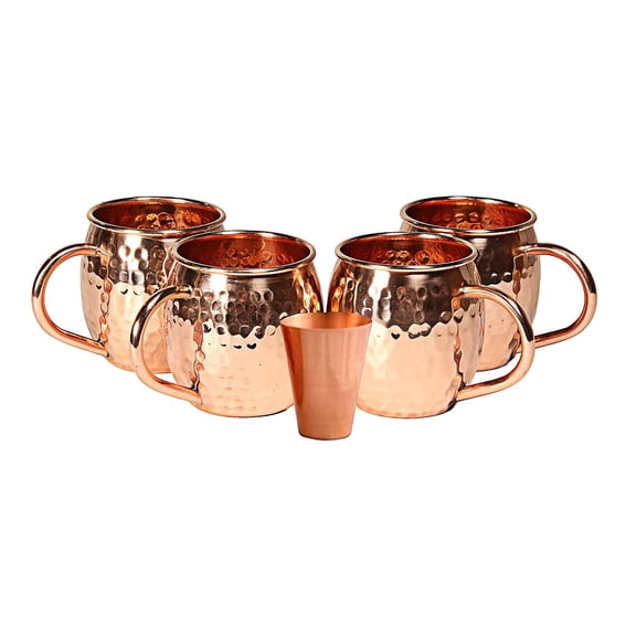 Rastogi Handicrafts Moscow Mule Mugs with Handle 4-Set Solid With Shot 1 glass