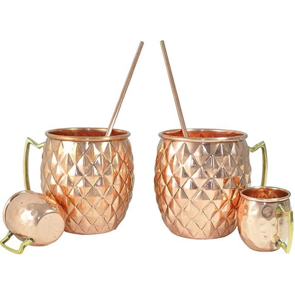 Rastogi Handicrafts Mug Set of 2-100% Pure Mugs (with Hammered Barrel Finish) - 16 oz