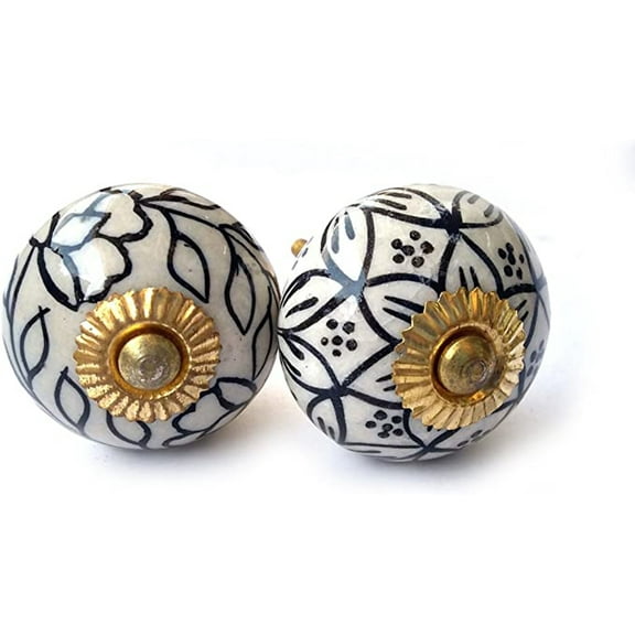 Rastogi Handicrafts Pulls Knobs Table Window Multi Color Ceramic Drawer Knobs Door Cupboard 1.5" (2 Black & White)