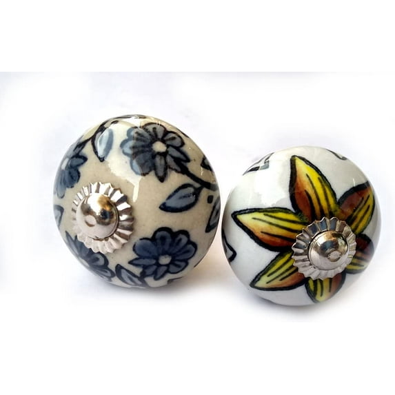 Rastogi Handicrafts Pulls Knobs Table Window Multi Color Ceramic Drawer Knobs Door Cupboard 1.5" (2 Leaf KNOBS)