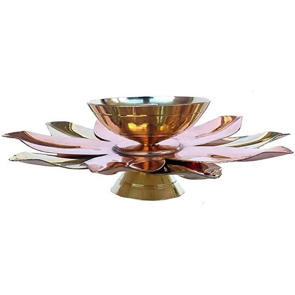 Rastogi Handicrafts Pure Brass & Copper Kamal Lotus Flower Shape Diya Puja Lamp Hindu Pooja Article Diyas Deepak Oil Lamp 6 to 4 inch (5 INCH)