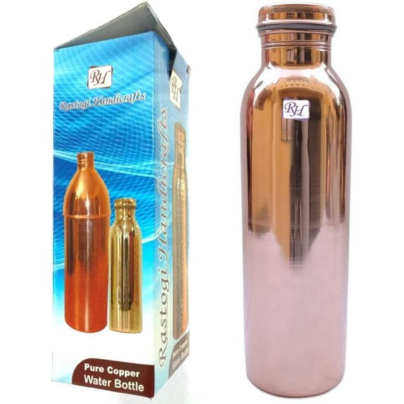 Rastogi Handicrafts Pure Copper 950 ML Joint Less Bottle For Water Storage by Rastogi Handicrafts