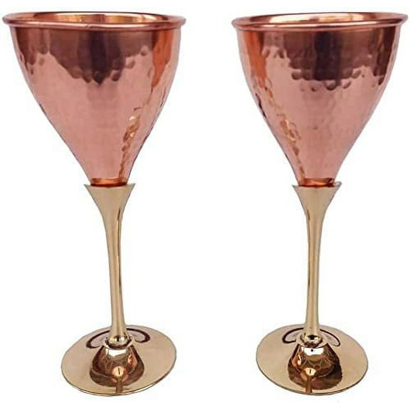 Rastogi Handicrafts Pure Copper Wine Glass Wine Whisky Cocktail Goblet Tableware Bar Hotel Restaurant Serving Set of (2)