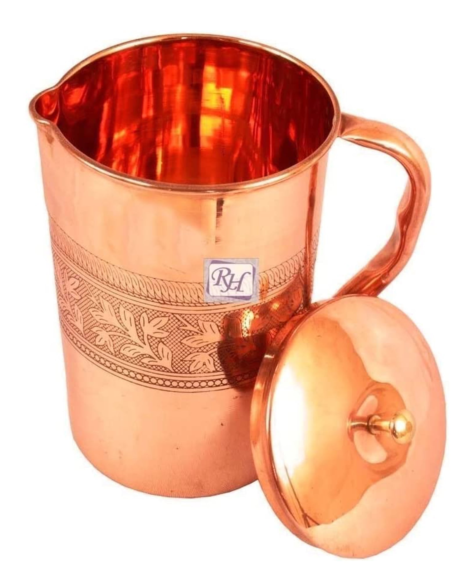 Rastogi Handicrafts Pure copper Designer Carving Jug Pitcher Storage Drinking Water Home Hotel Garden 1750 ML