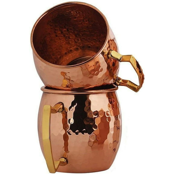 Rastogi Handicrafts Set of 2 Mugs Hammered Brass Handle Handmade Moscow Mule Mug