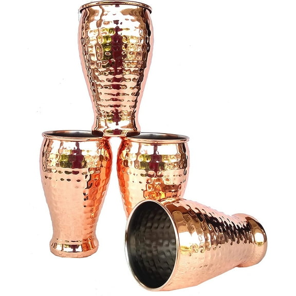 Rastogi Handicrafts Steel Copper plating Wine glass set serving glass tumbler beer glass bar tumbler serving set (4)