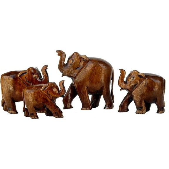Rastogi Handicrafts Wooden Elephant Family of 4 Elephant Antique Looking Gifts Souvenir Home Decor, Collectible Figurine