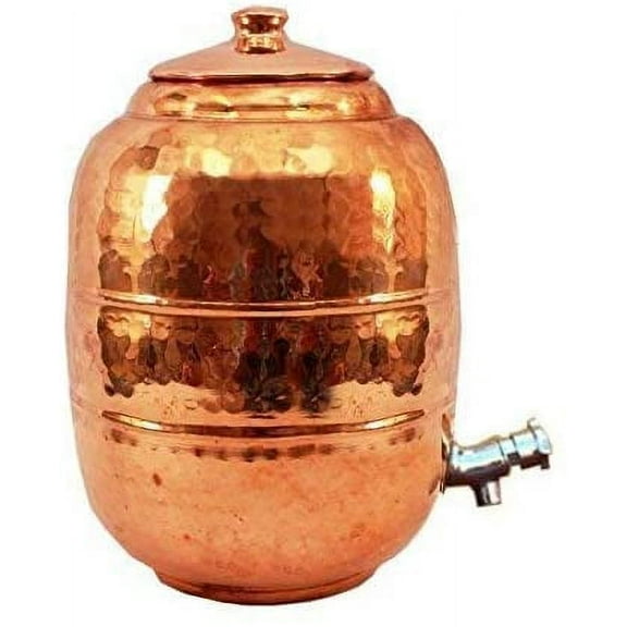 Rastogi Handicrafts pure copper Hand Hammered water storage pot with lid 6.5 liter capacity