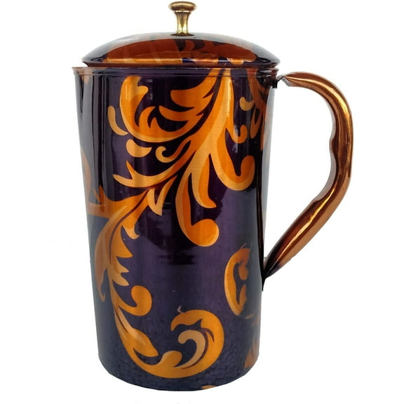 Rastogi Handicrafts screen printed pure copper water jug pitcher 1500 ml (leaf design)
