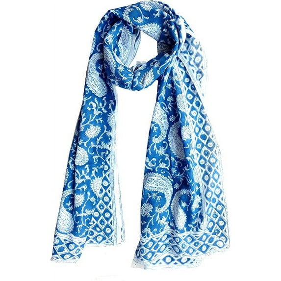 Rastogi handicrafts Scarfs for women 100% Pure cotton indian traditional design hand block printed mini stall for girls 70x20 inch (Scarfs-14)