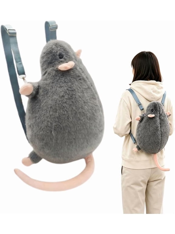 Rat Backpack, Furry Plush Animal Backpack with Tail, Cute Rat Bag1PC | Fuzzy Plushie Mini Style Bag, 3D Novelty Purse Backpacks for Women Men
