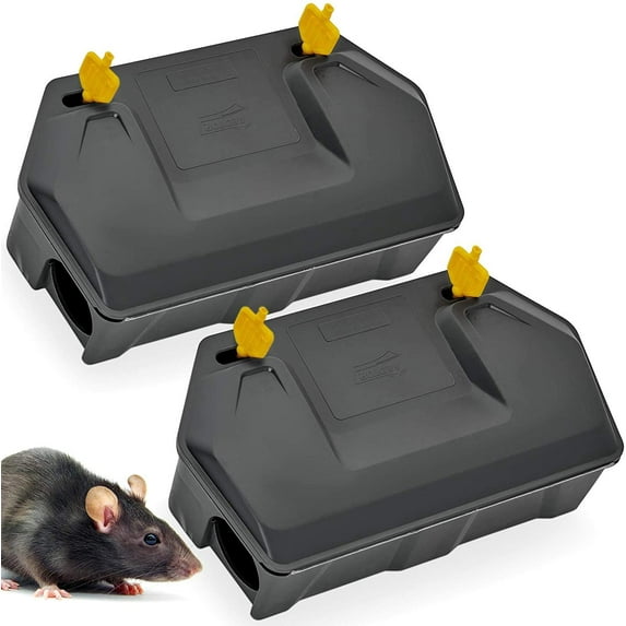 Rat Bait Station Outdoor Rodent Trap with Key Eliminates Rats Fast. Keeps Children and Pets Safe Indoor Outdoor 2 Pack (Bait not Included)