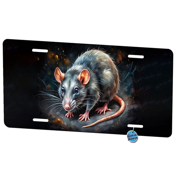 Rat Black Watercolor Metal Novelty License Plate