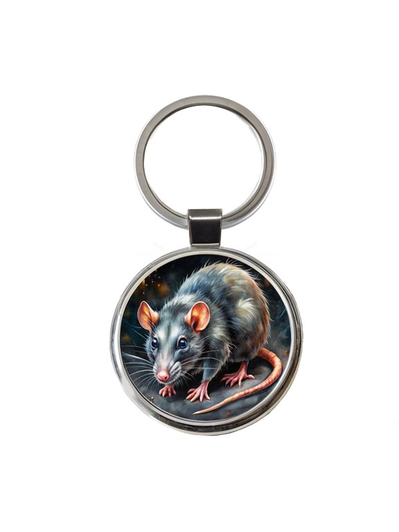 Rat Black Watercolor Metal Round Keychain