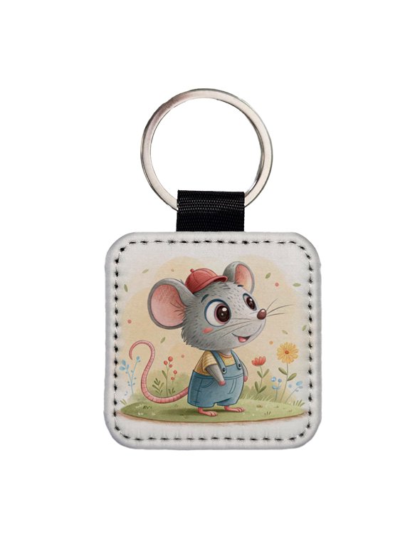 Rat Children's Illustration Style Faux Leather Square Keychain