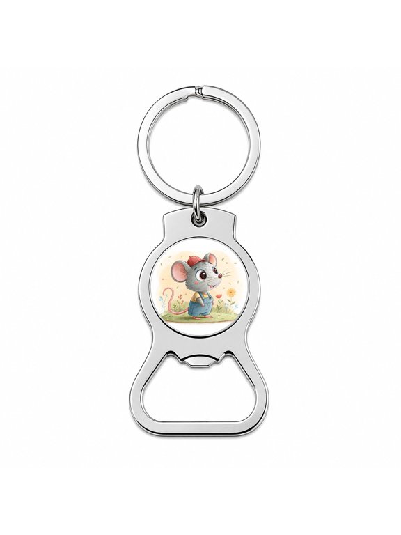 Rat Children's Illustration Style Portable Bottle Opener Metal Keychain