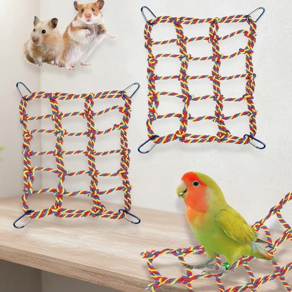 Rat Climbing Ropes for Cage Accessories - Bird Rope Rat Toys - Hammock - Cotton Rope Bridge - Bird Ladder with Hooks