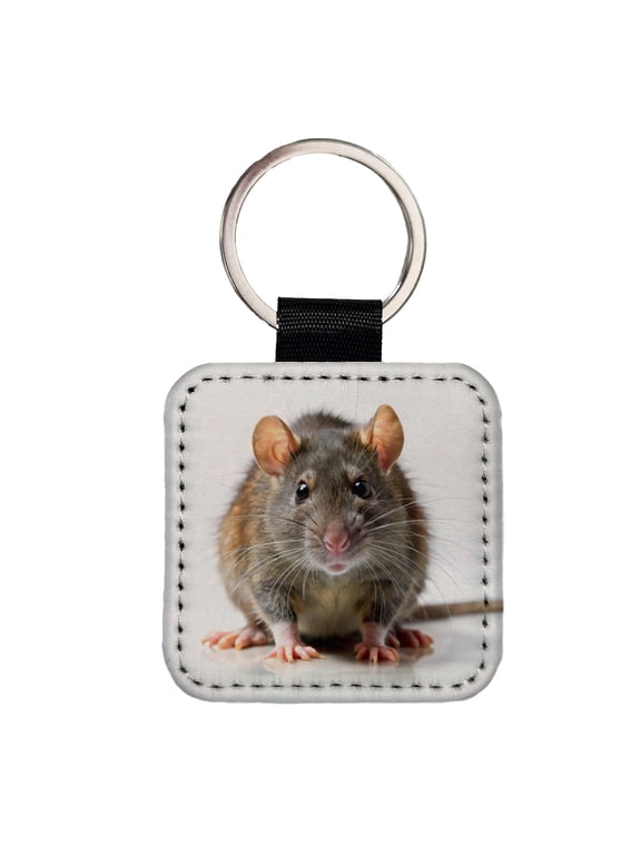 Rat Faux Leather Square Keychain