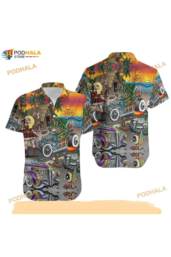 Rat Fink And The Hot Rod 3D Funny Hawaiian Shirt