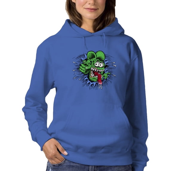 Rat Fink Face Out Of Hole Hoodie Women -T-Line Designs, Female XX-Large