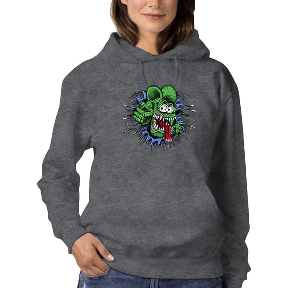 Rat Fink Face Out Of Hole Hoodie Women -T-Line Designs, Female XX-Large